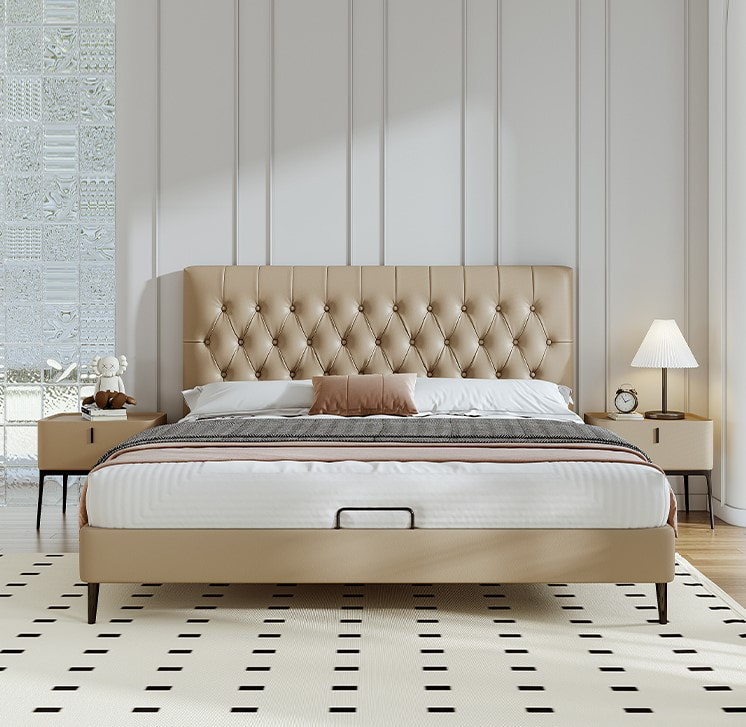best quality modern home furniture contemporary design uphostered headboard leather bed company&supplier in China-interi furniture