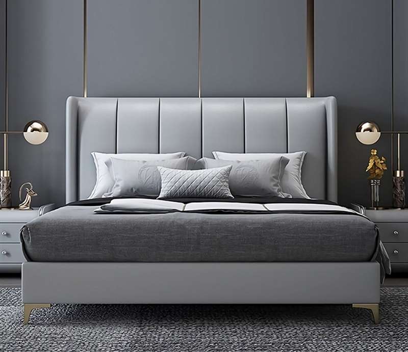high quality modern home furniture contemporary design uphostered headboard leather bed manufacturer &exporter in China-interi furniture
