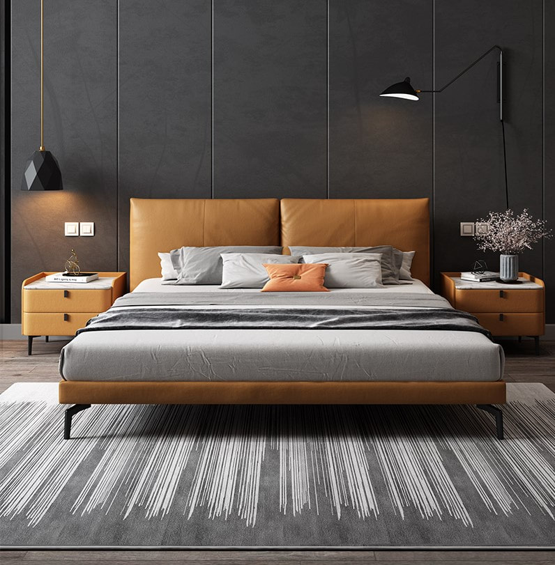 high end modern home furniture contemporary design uphostered headboard leather bed manufacturer &exporter in China-interi furniture