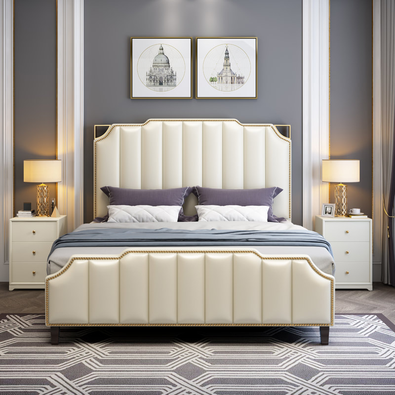 high end modern home furniture contemporary design uphostered headboard leather bed factory & maker in China-interi furniture