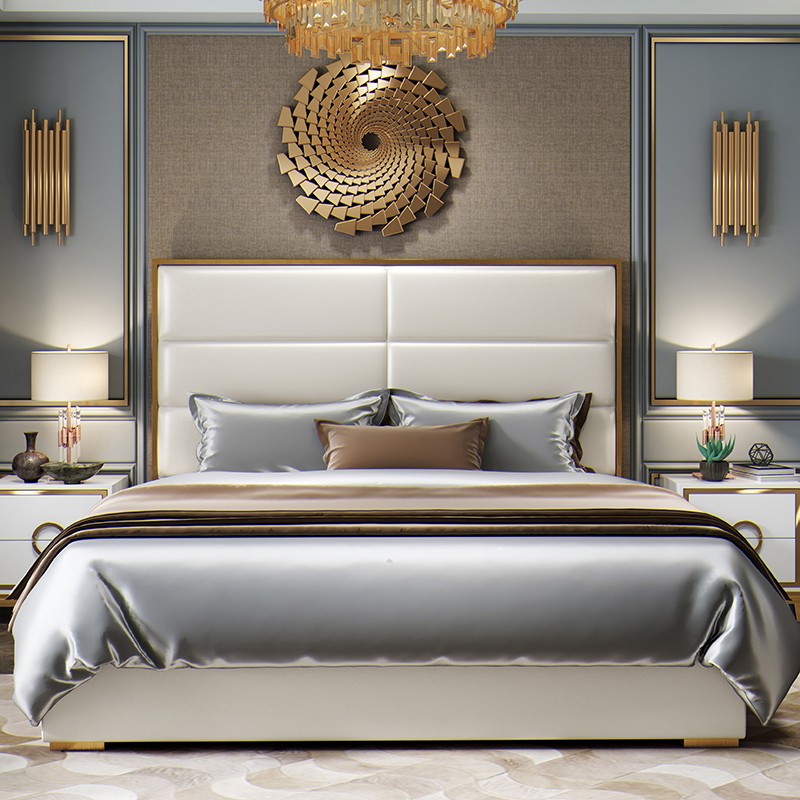 high quality modern home furniture contemporary design uphostered headboard leather bed factory & maker in China-interi furniture