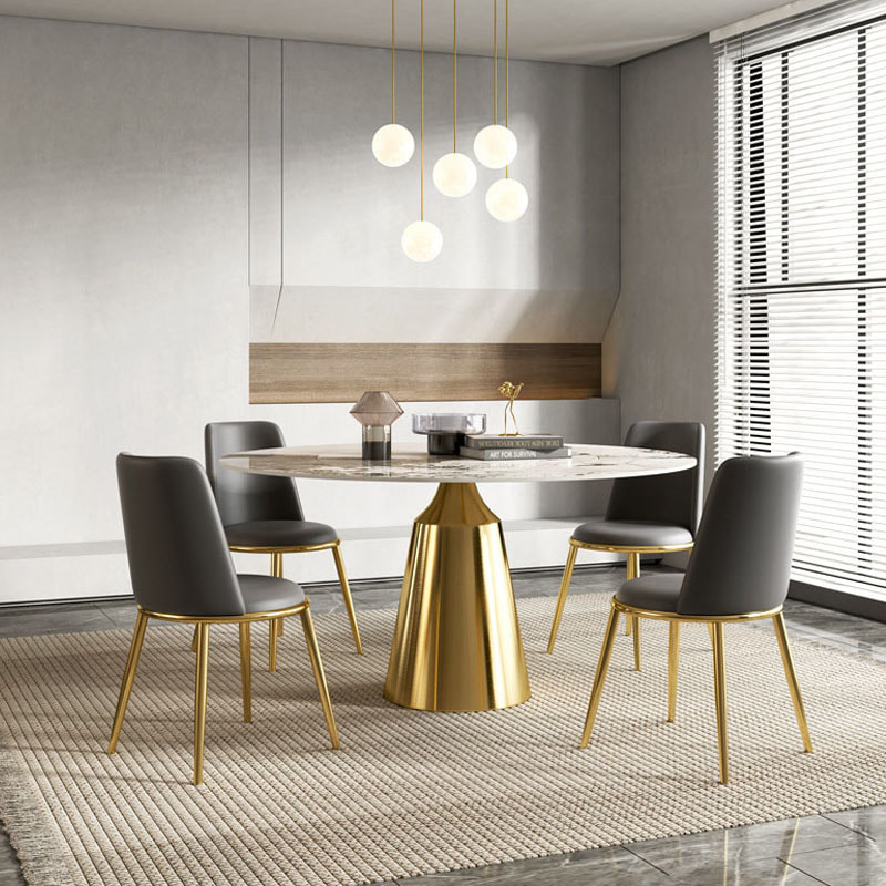 chinese high quality modern home furniture sintered table top stainless metal leg dining table maker-interi furniture
